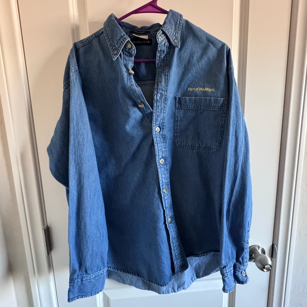 Disney Embroidered Denim Button-Up Shirt